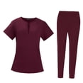 thumbnail image 1 of Uniforme de enfermería para mujer con bolsillos en la parte y pantalones Cómodo traje elástico de manga corta para cosmetología salón , Rojo, s, 1 of 7