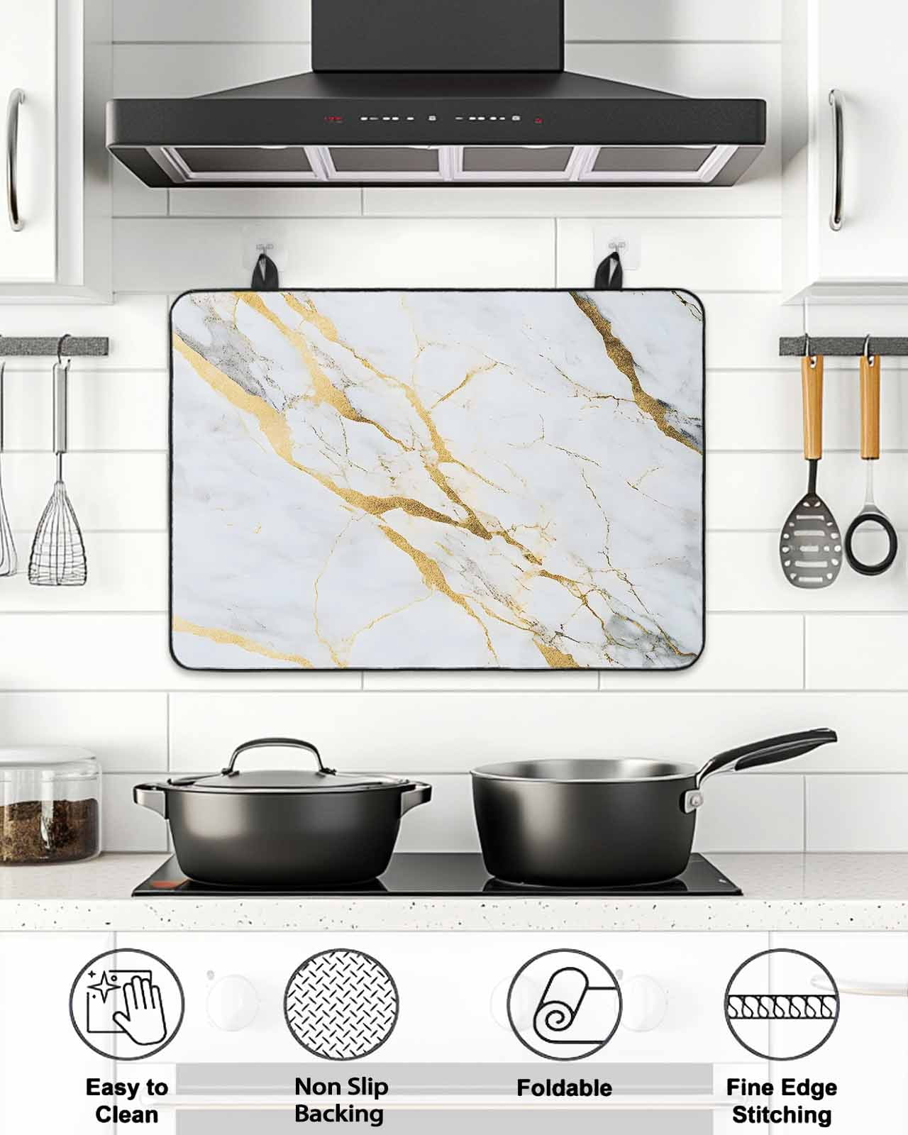 Stove Top Covers for Electric Stove, Marble White Gold Glass Stovetop Cover Protector, Modern Marbles Geometric Induction Cooktop Protector Oven Mat for Kitchen Countertop 24"x21"