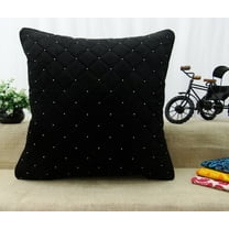 S4Sassy Decorative Hand Beaded Quilted Cushion Cover Case Royal Velvet Pillowcase Square Throw - Black 12 x 12