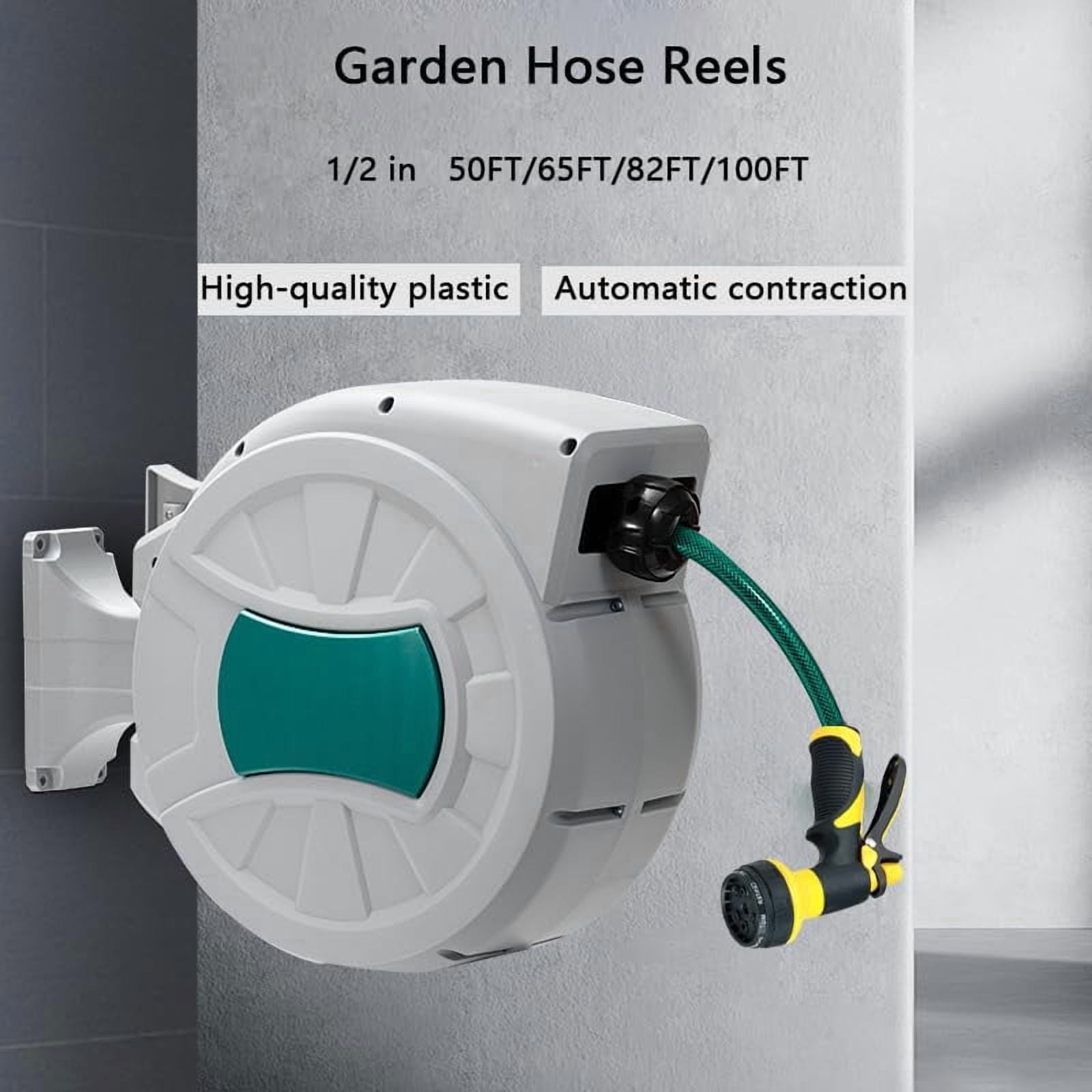 Retractable Garden Hose Reel – 1/2 in x 100 ft, Wall Mounted, 180° Swivel, Auto-Rewind, Anti-Kink, Heavy Duty PVC, 8-design Spray Nozzle – For Watering, Car Washing, Pet Bathing, 30 Meters