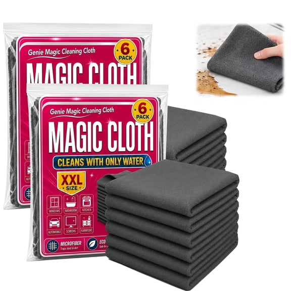 Genie Magic Cleaning Cloth, Microfiber Lint Free Reusable Rags for Windows, Cars, Mirrors, Glass & Stainless Steel