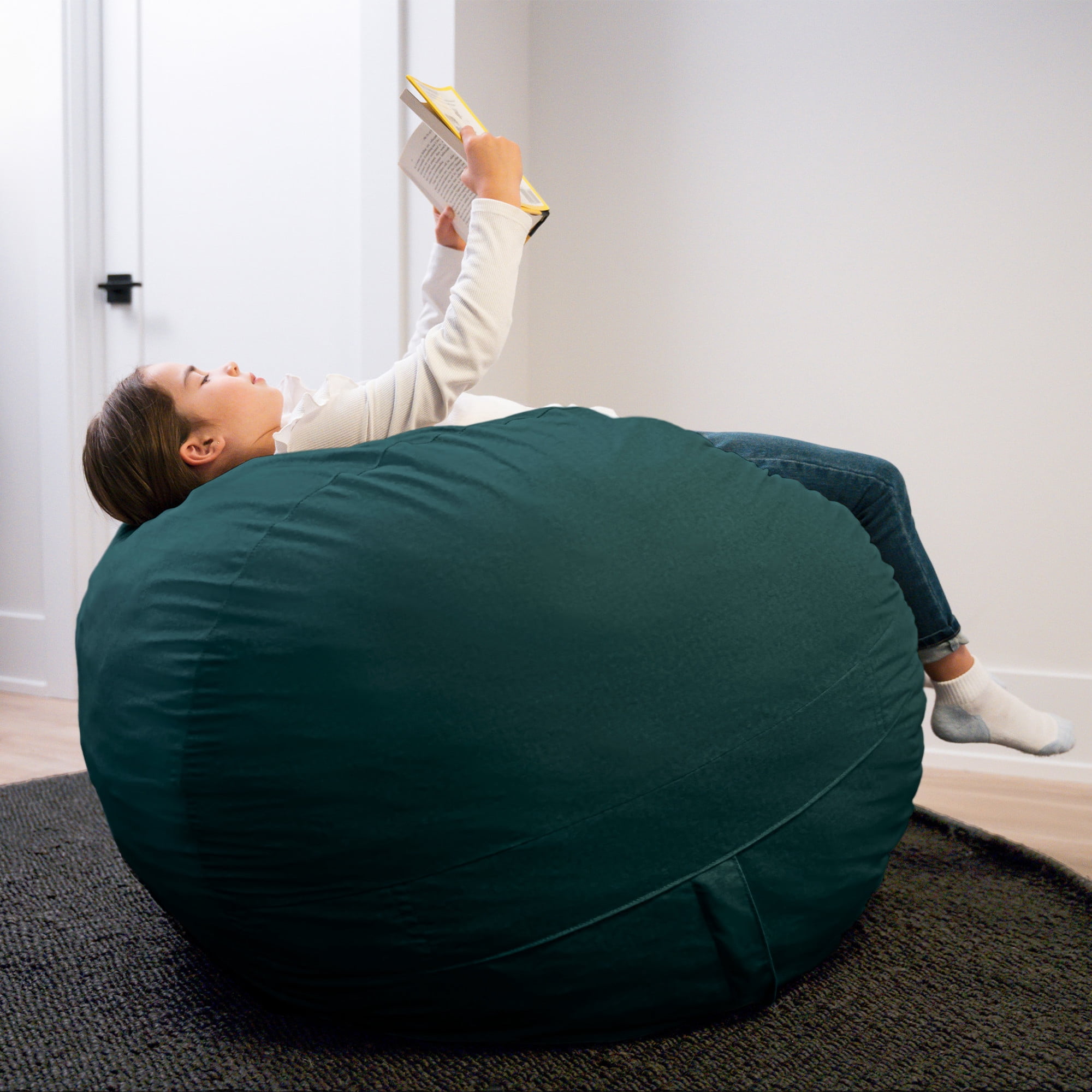 Big Joe Fuf 4Ft Foam Bean Bag Chair with Removable Cover for Kids, Teens, Deep Sea Velveteen, Durable Woven Polyester, 4 foot Large Reading and Gaming Seat