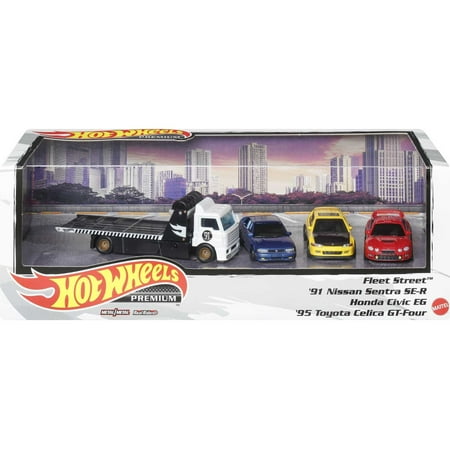 Hot Wheels Premium Collect Display Sets with 3 1:64 Scale Die-Cast Cars & 1 Team Transport Vehicle, Collectors’ Favorites