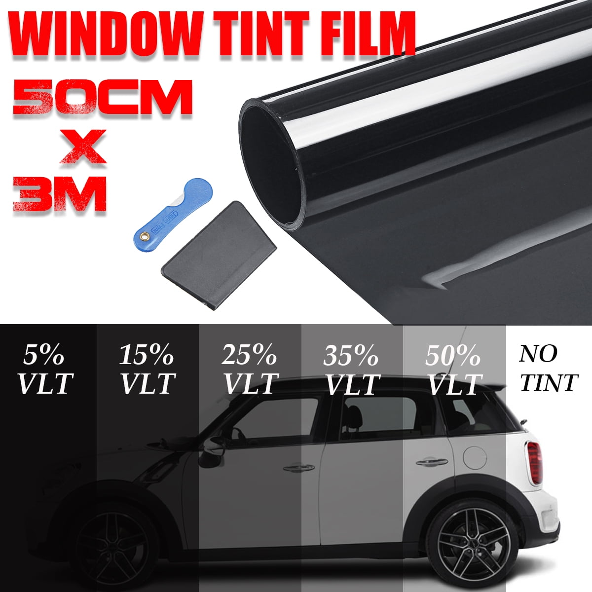 Window Tint Film Roll Black Shading Film for Sun and UV Protection 15% VLT: Dark Smoke Heat Insulation for Car Home Office 50×300CM 
