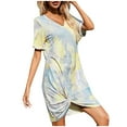 thumbnail image 1 of Yuyuzo Robes T-Shirts pour Femmes Manches Courtes Col en V Mini Robe Ourlet Froncé Couleur Dégradée Robes Courtes Décontractées, 1 of 4