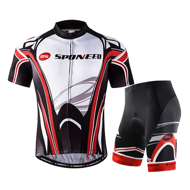 Sponeed Maillot de Cyclisme pour Homme à Manches Courtes Tenue de Vélo VTT Évacuation de l'Humidité Réfléchissant Ensembles Rouge TG
