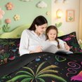thumbnail image 4 of meiyoeat Pink Neon Flamingo Full Size Comforter Sets For Girls,Tropical Cartoon Palm Tree Bedding Comforter Set,Black Reversible,3pcs,1 Comforter and 2 Pillowcases, 4 of 7