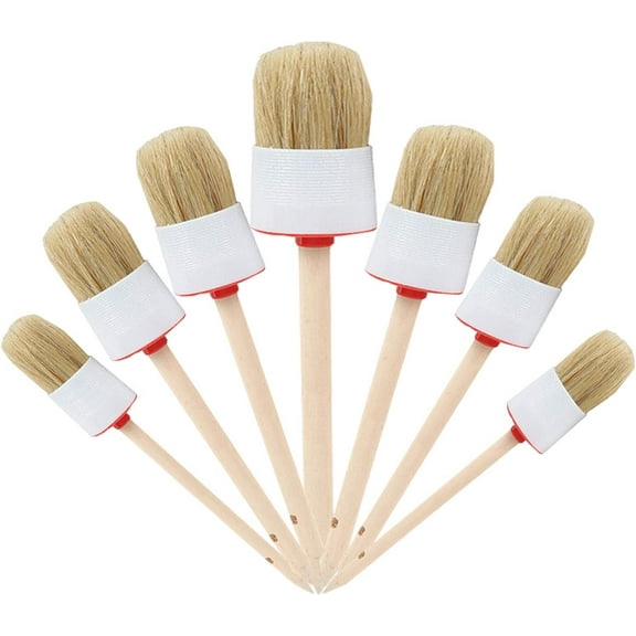 ERDOUY Natural Bristle Chalk Paint Wax Brush Wood Handle Round Paint Brushes for Paint Oil Watercolor Paints Waxing Brushes,Furniture, DIY Art Crafts(7PACK)