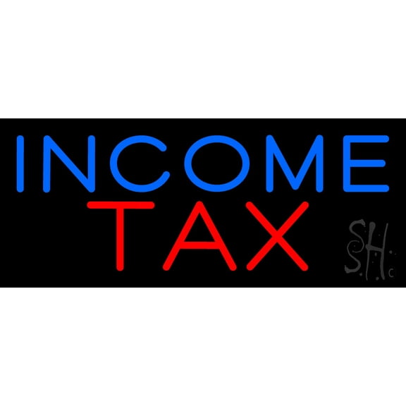 Blue Income Tax LED Neon Sign 6 x 15 - inches, Black Square Cut Acrylic Backing, with Dimmer - Bright and Premium built indoor LED Neon Sign for Defence Force.