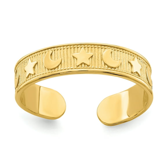 Primal Gold 14 Karat Yellow Gold Star and Moon Adjustable Toe Ring