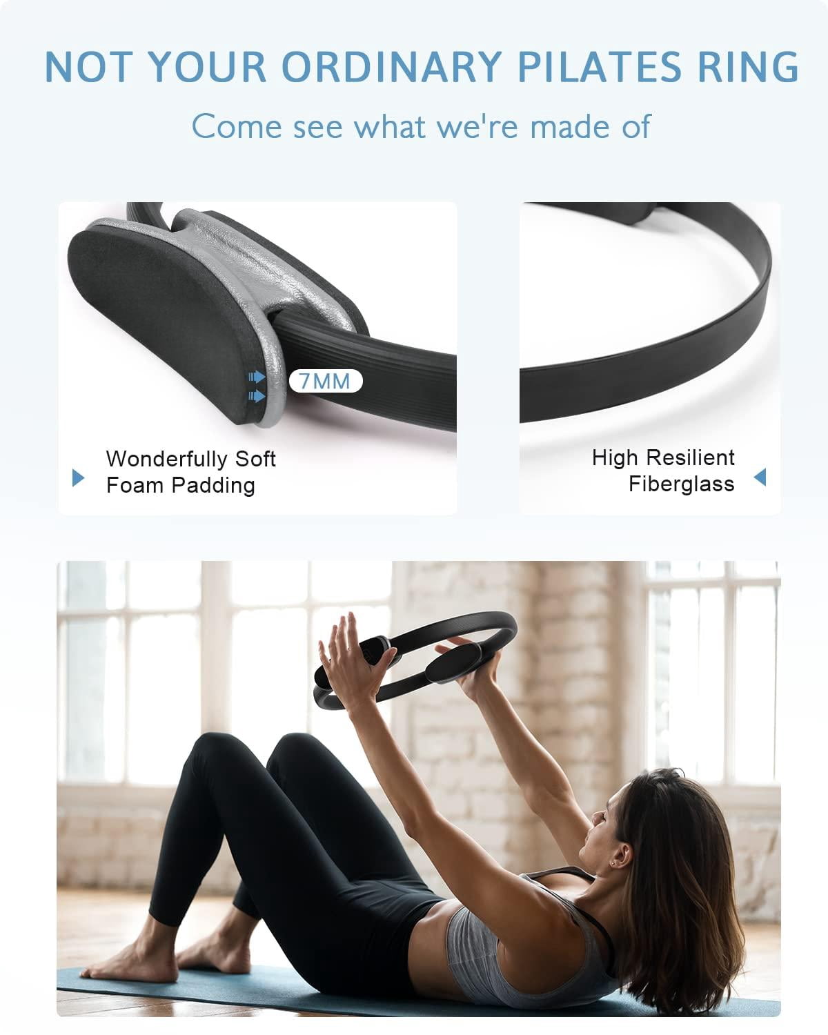 Pilates Ring Set - 14" Anti-deformation Magic Circle With Padded Handles  Mini Ball Resistance Bands Guide & Bag