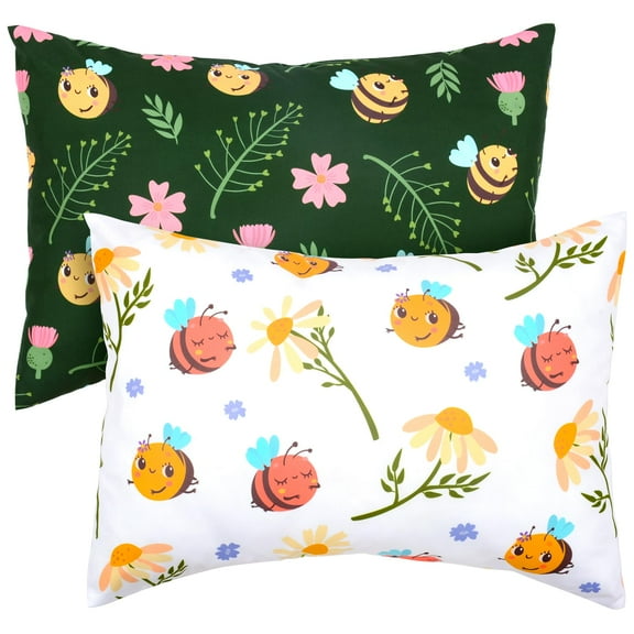 Toddler Pillowcases for 13X18 12x16 14x19 Bees and Flowers Baby PillowCase 2 Pack Small Pillow Covers for Travel Pillow White Green