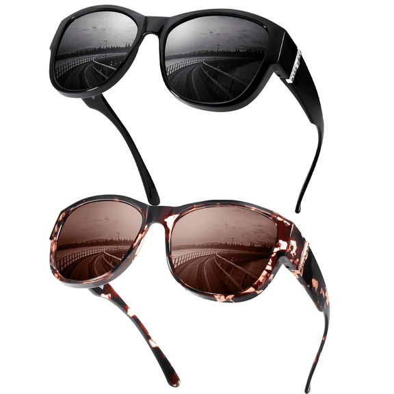 2PACKS Fit Over Sunglasses for Women Men, UV400 Defense, Trendy Statement Eyewear, Perfect for Road Trips And Weekend Getaways