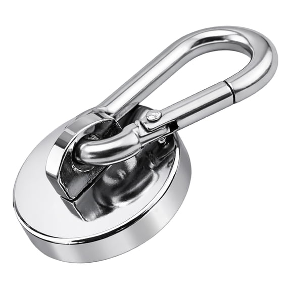 Master Magnetics Neodymium Magnetic Carabiner Hook - 1.125" Diameter, 0.2" Thick, 45 lb. Pull, Chrome, 07587