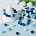 thumbnail image 4 of 180 cuentas redondas de madera azul de 16 mm, lisas, blancas, color océano, naturales, estilo granja, sueltas., 4 of 6