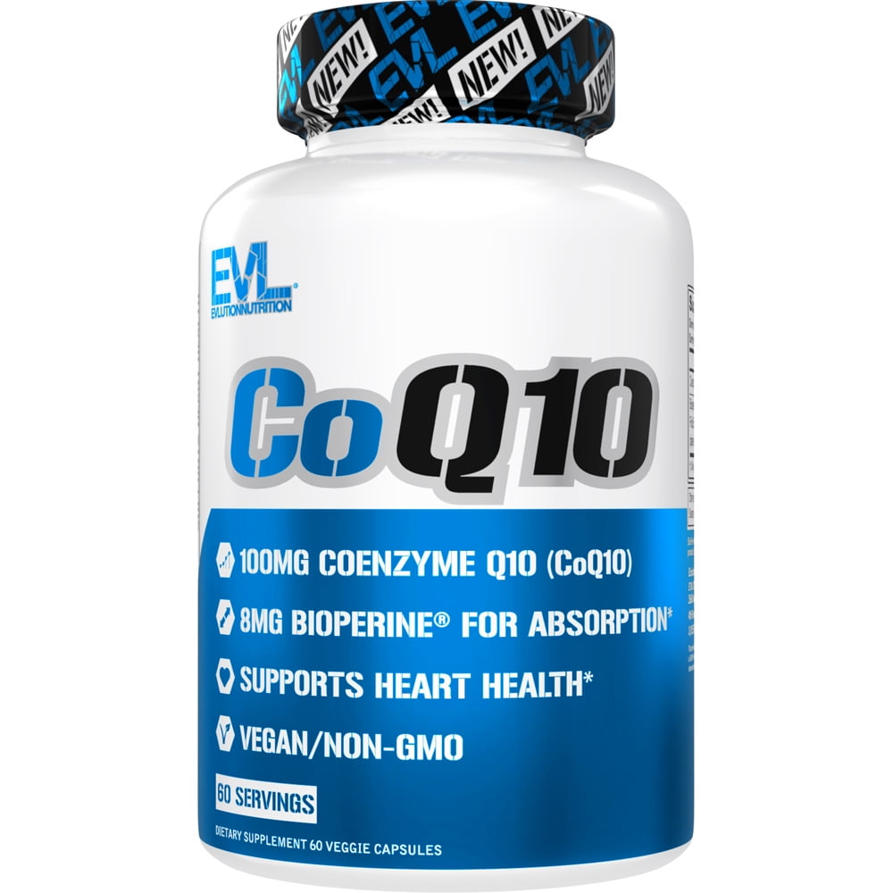 Evlution Nutrition High Absorption CoQ10 with BioPerine - CoQ10 100mg for Heart Health & Blood Pressure Support 60ct Capsules