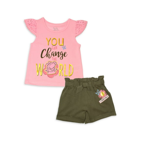 Peppa Pig Baby & Toddler Girl T-shirt & Shorts, 2pc Outfit Set