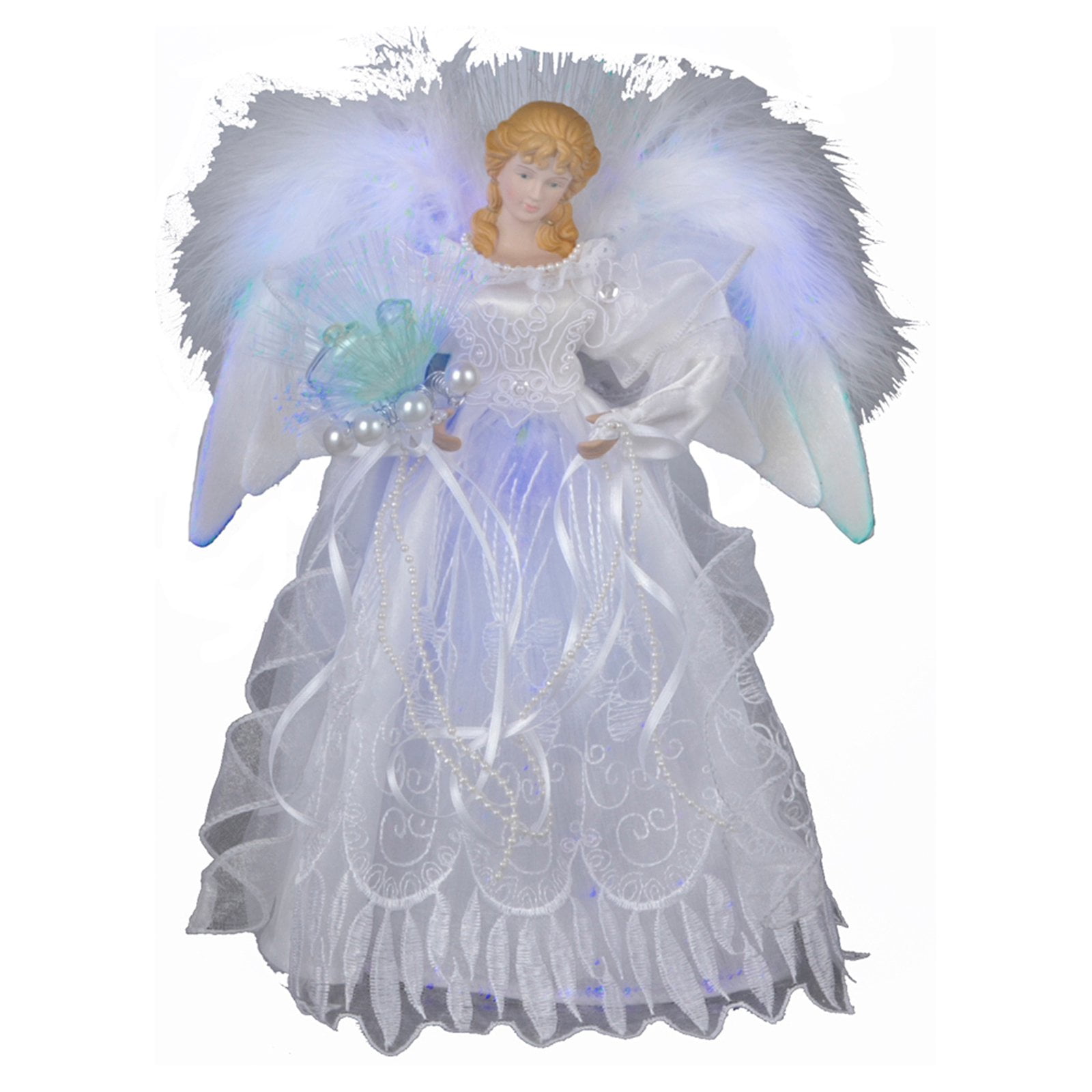 12-Inch White and Silver Kurt Adler CUL Fiber Optic LED Angel Christmas Treetop Figurine