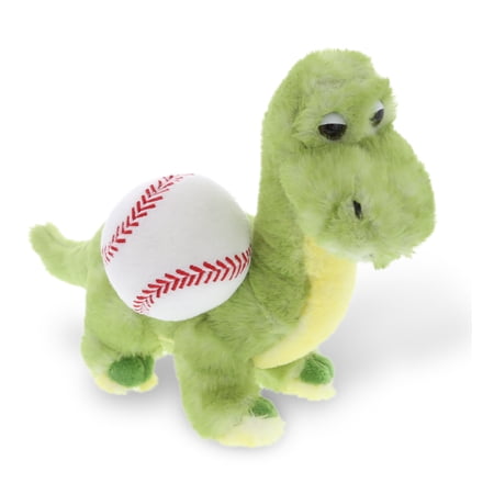 DolliBu Green Dinosaur Stuffed Animal with Baseball Plush - Soft Plush Huggable Dinosaur Playtime Plush Toy Cute Wild Life Plush Gift Baseball Plush Animal Toy for Kids Adults - 10 Inch