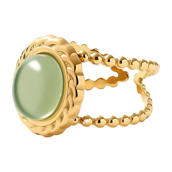 PAURO Gemstone Adjustable Rings for Women Stainless Steel Green Gold Plated Personalized Statement Unique Vintage Simple Open Jewelry Style 1