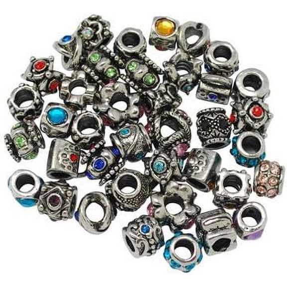 Buckets of Beads 10-Pack of Assorted European Style Crystal Rhinestone Charm Beads For Most Major Charm Bracelets