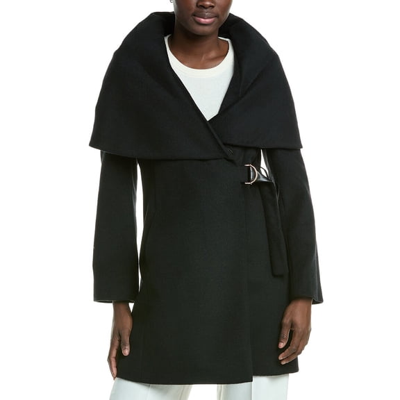 Via Spiga womens Wool-Blend Hooded Coat, XL, Black