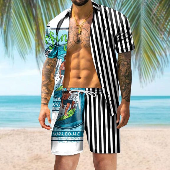 Vedolay Mens Short Outfits Shorts Set for Men Hawaiian Drawstring Coveralls Beach Tracksuits with Pockets,Orange S