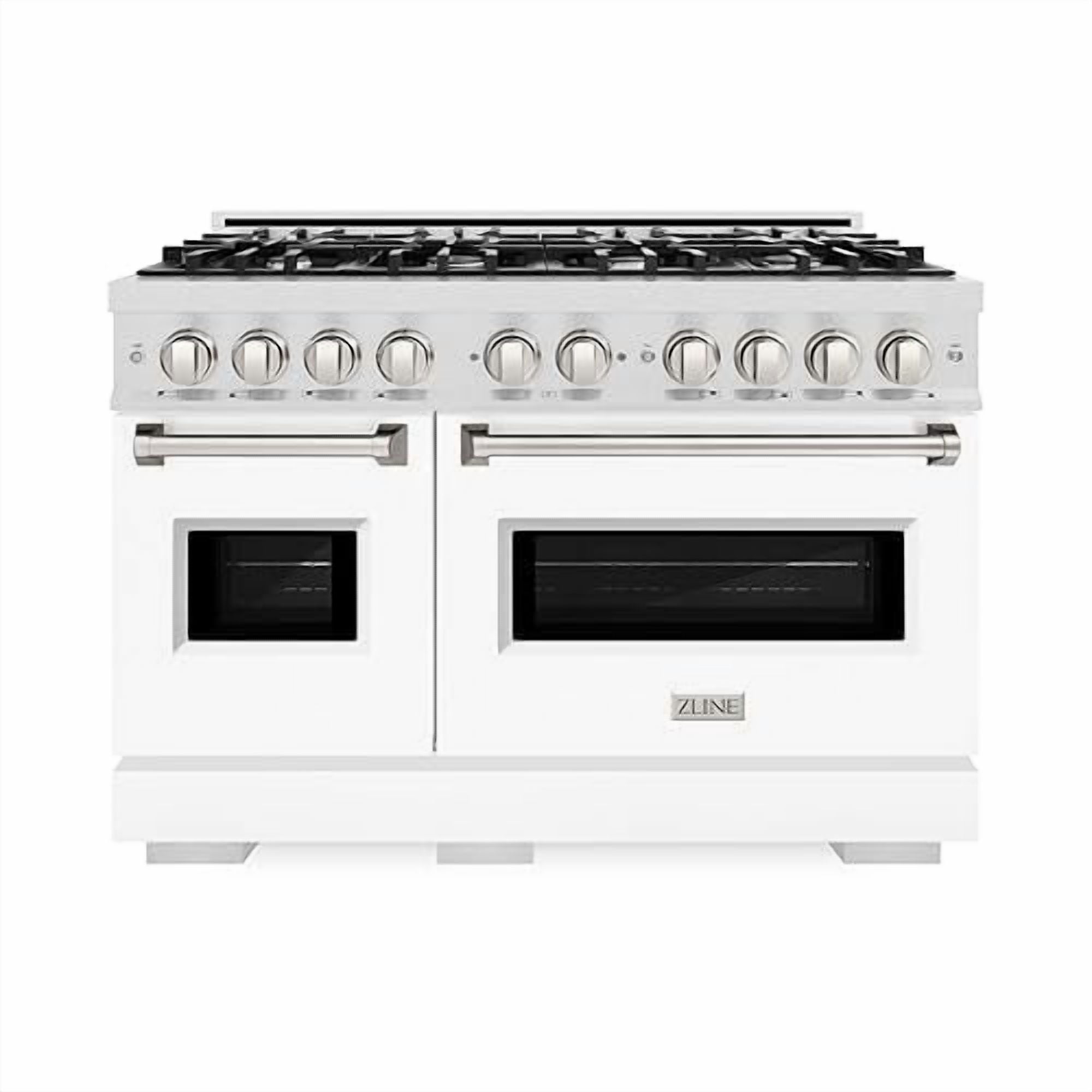ZLINE 48 in. 6.7 cu. ft. Classic Double Oven Gas Range with 8 Burner Cooktop in DuraSnow Stainless Steel with White Matte Doors (CGRS-WM-48)