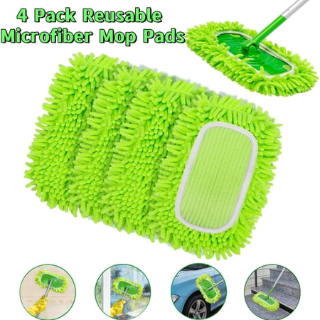 4Pcs Reusable Microfiber Mop Pads Compatible with Sweeper Mop Replacement Wet Mopping pad Refills & Washable Dry Sweeping Cloths for Surface/Hardwood Floor Cleaning(Mop is not Included)