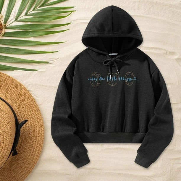 Sudadera con Capucha Recortada para Mujer Comoda Sudadera con Capucha Ropa de Calle Jersey de Moda Tops Sudaderas con Capucha de Manga Larga para XL Walmart en linea
