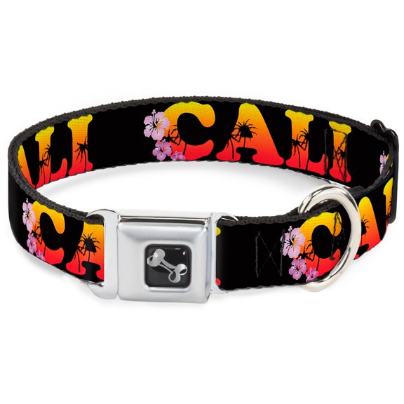 Buckle-Down Pet Collar, Dog Collar Metal Seatbelt Buckle, Cali Tropical Black Multi Color, 15 to 24 Inches 1.0 Inch Wide