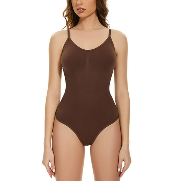 Cathalem Shapewear Tummy Control Seamless Sculpting Snatched Waist Body  Suit Thong or Brief,Brown XXXL 