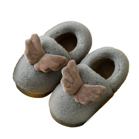 

Honeeladyy Toddler Kid Shoes Toddler Girls Shoes Plush Wing Keep Warm Non-slip Shoes Soft Cotton Slippers Gray Clearance under 10$