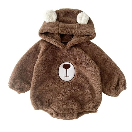 

EHQJNJ Christmas Jumpsuit Girls Warm Winter Baby Boy Girl Clothes Bear Embroidery Hooded Romper Long Sleeve Bodysuit to White Christmas Pajamas 0-6 Months