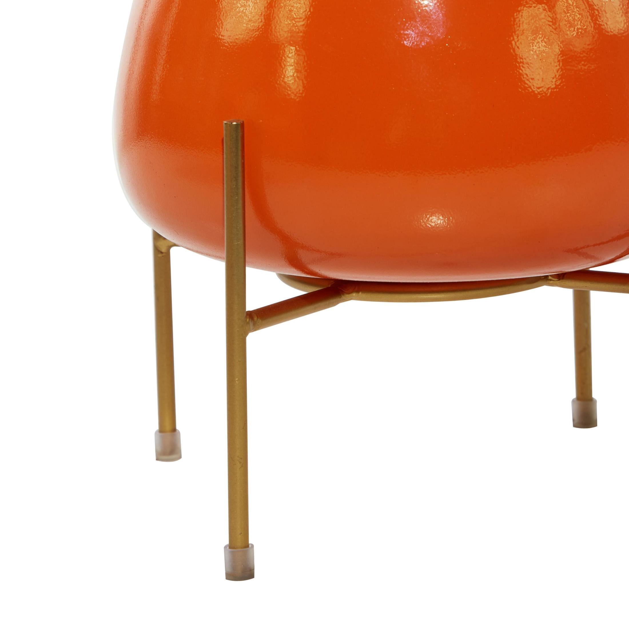 DecMode Modern Metal Dome Shape with X Base Stand Planter, Set of 2 8", 10"H Features Glossy Orange Finish