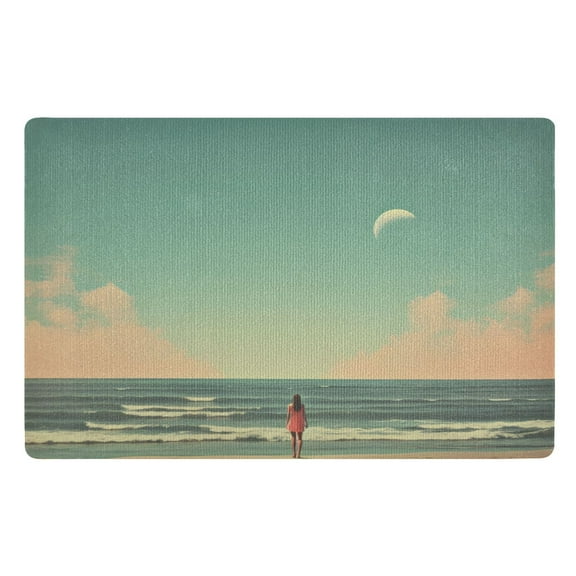 Ryvnso Door Mats Girl on Summer Beach Outdoor Indoor Entrance Low Profile Floor Rugs 32"x20" Carpet