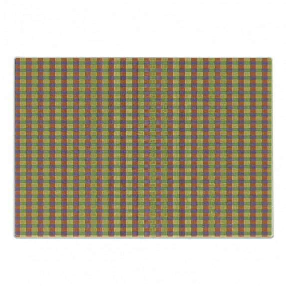 Folk Art Cutting Board, Ethnic Style Checkered Pattern Image Divided Into Colorful Ornamental Squares, Decorative Tempered Glass Cutting and Serving Board, in 3 Sizes, by Ambesonne