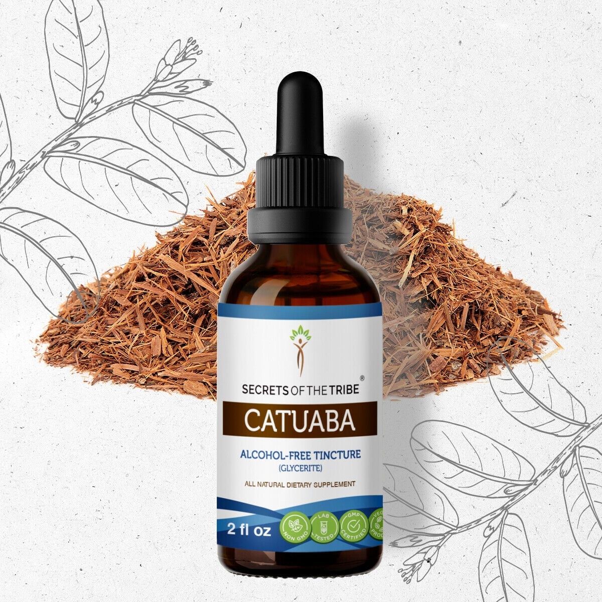 Secrets Of The Tribe Catuaba Tincture Dietary Supplement, Natural Herbal Extract for Libido Support, Catuaba (Erythroxylum vacciniifolium) Dried Bark, Alcohol-Free Extract, Drops 2 oz
