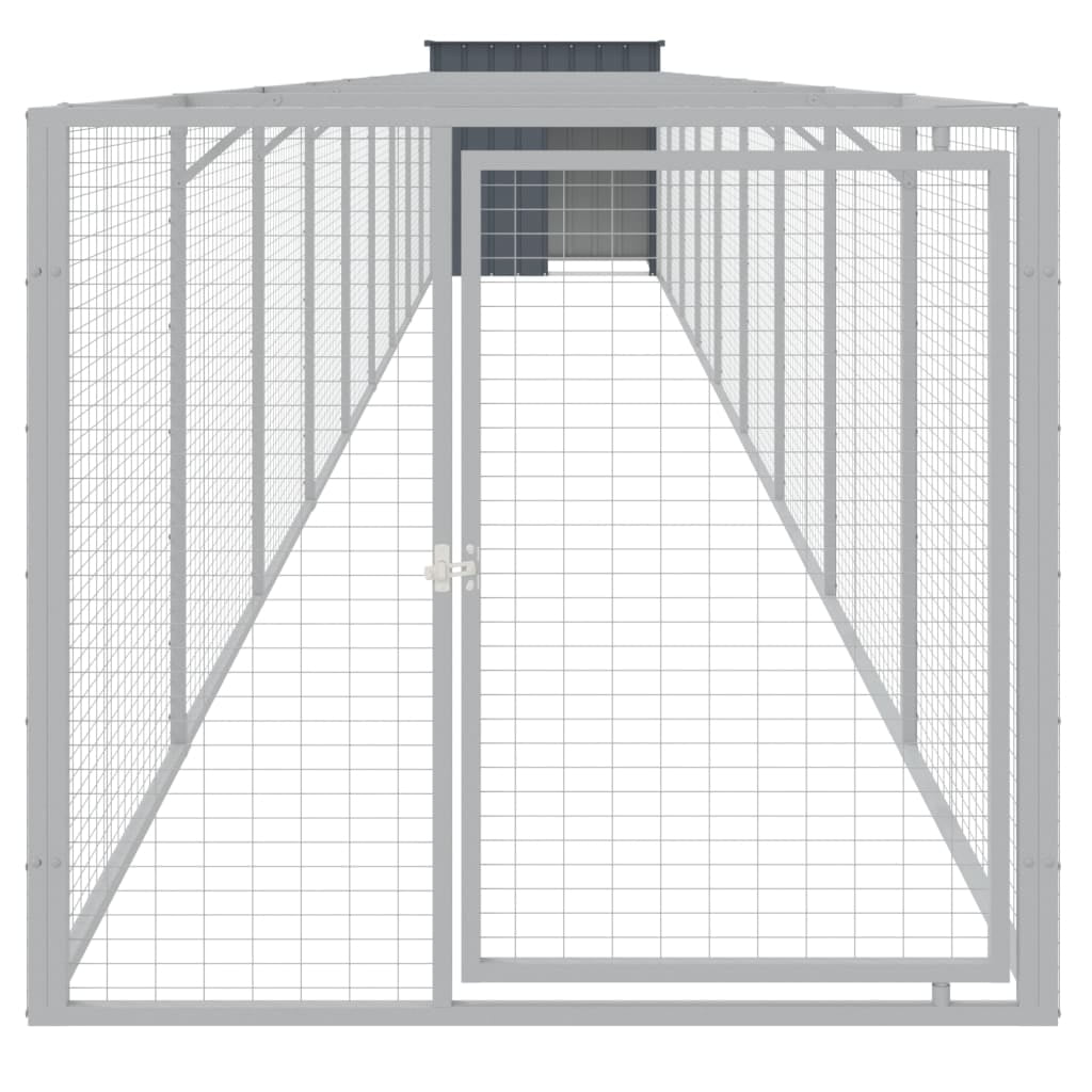vidaXL Dog House with Run Outdoor Dog Kennel Cage Shelter Galvanized Steel