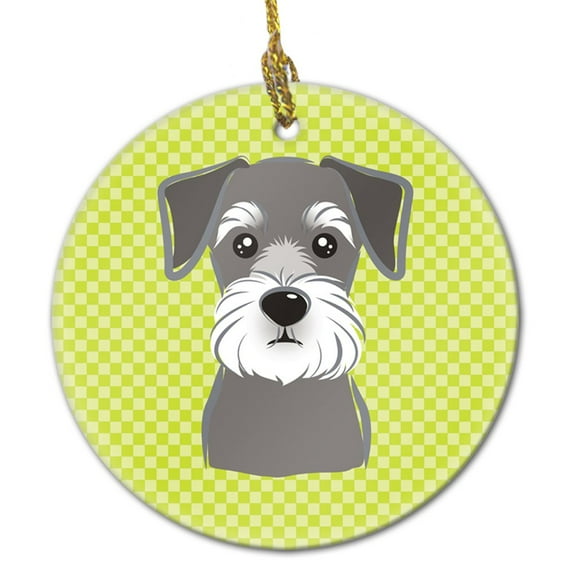 Caroline's Treasures BB1268CO1 Checkerboard Lime Green Schnauzer Ceramic Ornament, 3 in, Multicolor