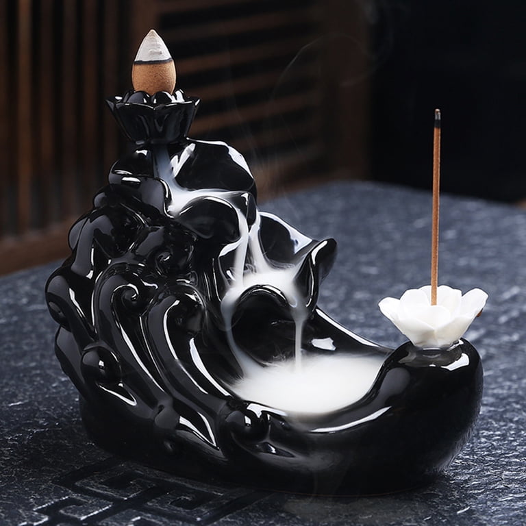 opvise Backflow Incense Burner Waterfall Ceramic Smoke Censer