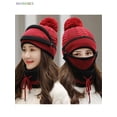 thumbnail image 2 of BadPiggies 3 in 1 Winter Knitted Beanie Hat Scarf Mask Set, Fleece Lined Face Neck Warmer Set for Women Girls Ski Caps with Pompom (Red), 2 of 7