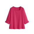 thumbnail image 6 of Women's Solid V-Neck Long Sleeve Casual Top with Three-Quarter Sleeve, 6 of 8