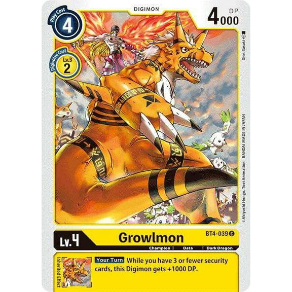 Digimon Great Legend Common Growlmon BT4-039