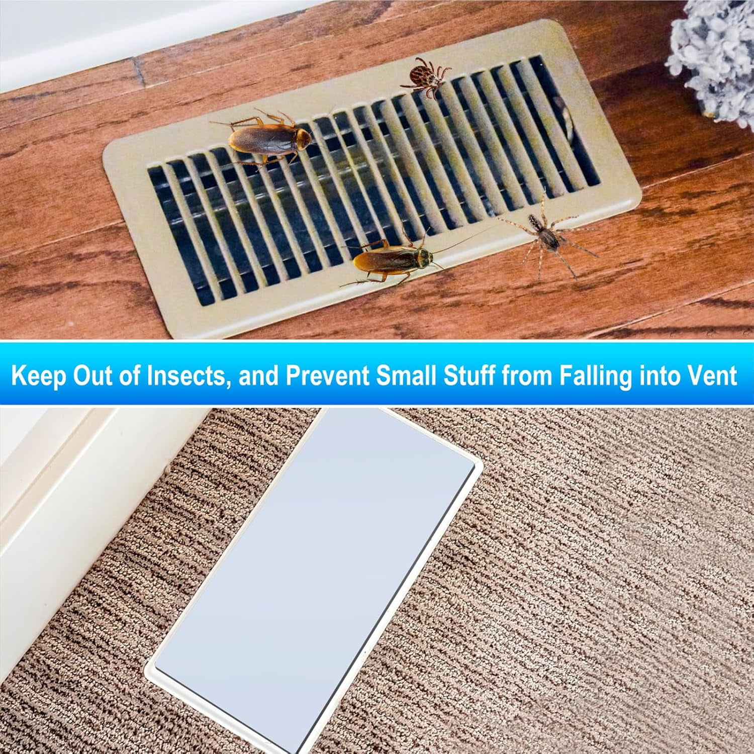 5 Pcs Strong Magnetic Vent Covers, 5.5x12 inch Vent Covers for Home Floor, Pockets for Complete Seal, Air Vent Covers for Floor Wall and Ceiling Registers, Home and RV, HVAC and AC Vents-White