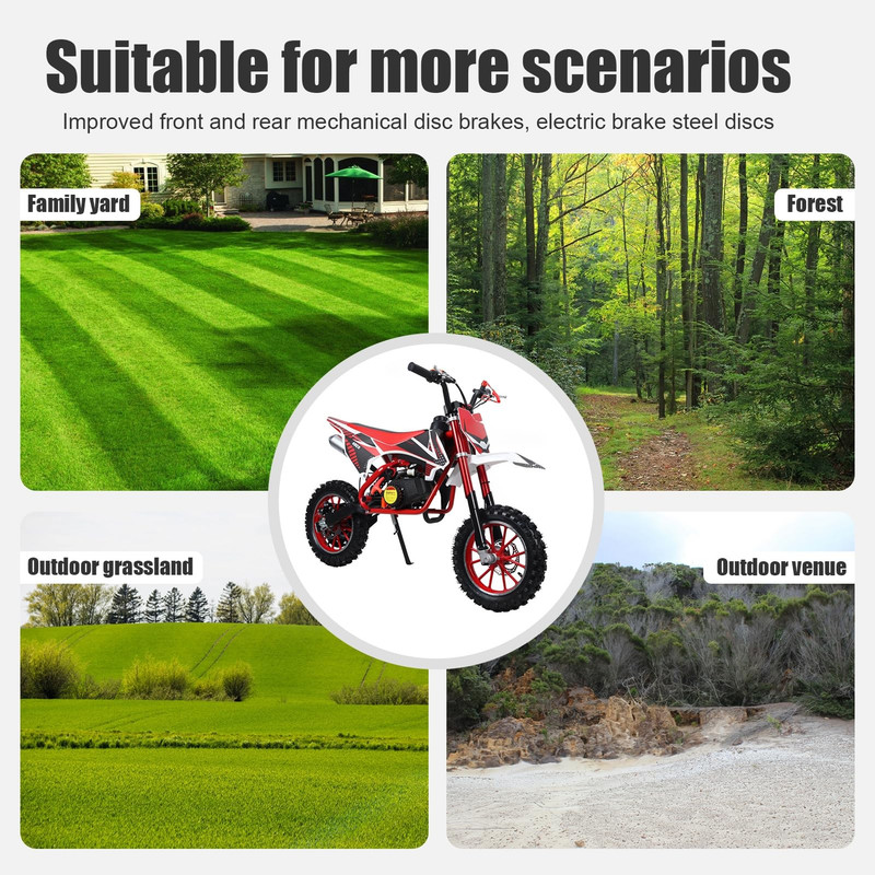 Floseru 49cc Dirt Bike for Kids, Mini Bike Gas Powered Off Road Trail Bike with Speeds up to 25 MPH for Uphill and Off-Road Conditions, 2-Stroke