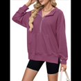 thumbnail image 2 of Suéter Holgado de Larga con Capucha y Bolsillos con Cremallera para Mujer, Otoño e Invierno Vino Tinto L, 2 of 10