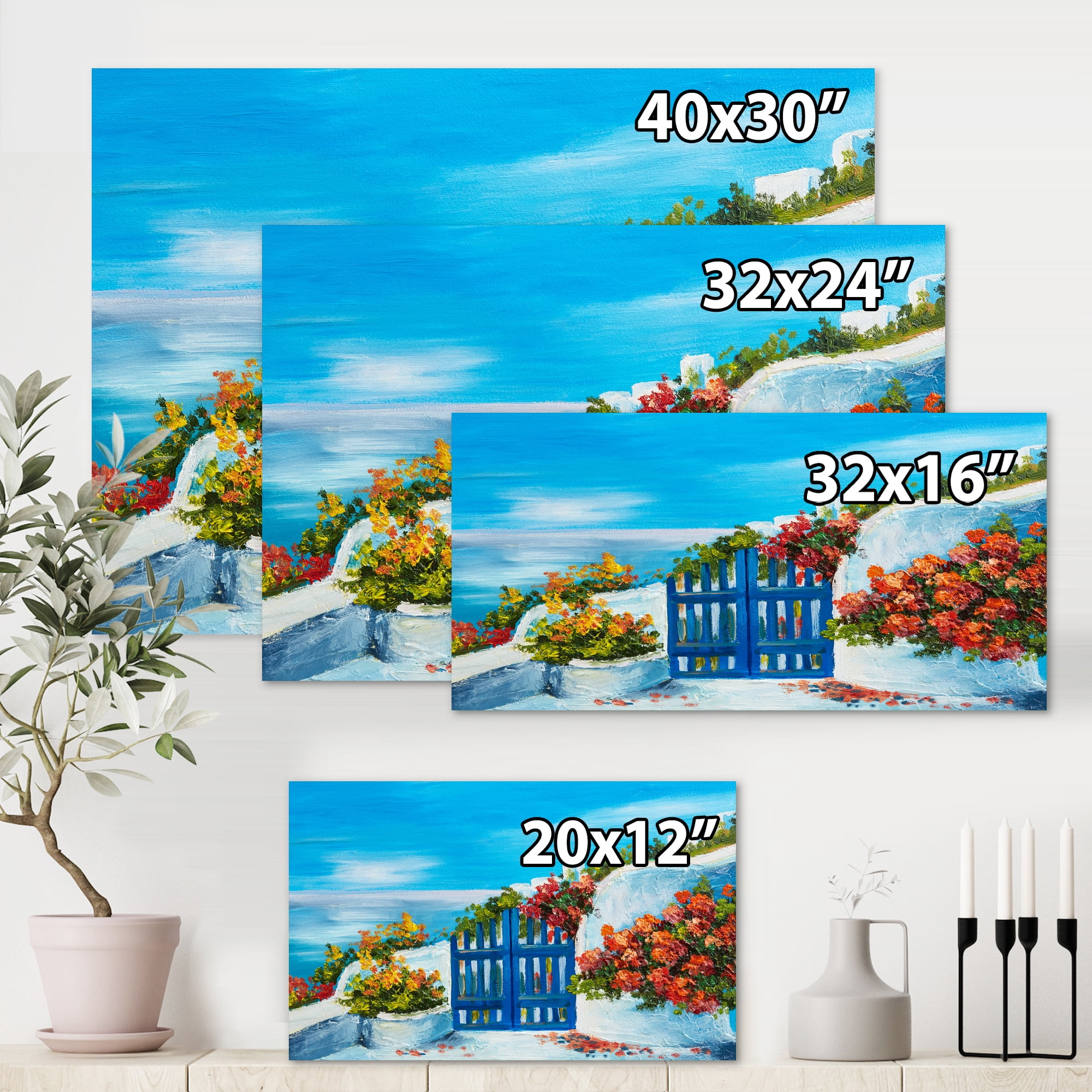 House With Colorful Flowers Near The Sea III 8 in x 12 in Painting Canvas Art Print, by Designart
