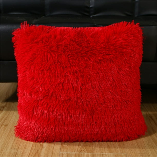 Thick Plush Wool Throw Pillow Covers 16x16 Inch Cream Soft Decorative Cushion Cover for Sofa Bedroom Pillow Shell -1 pc,Red