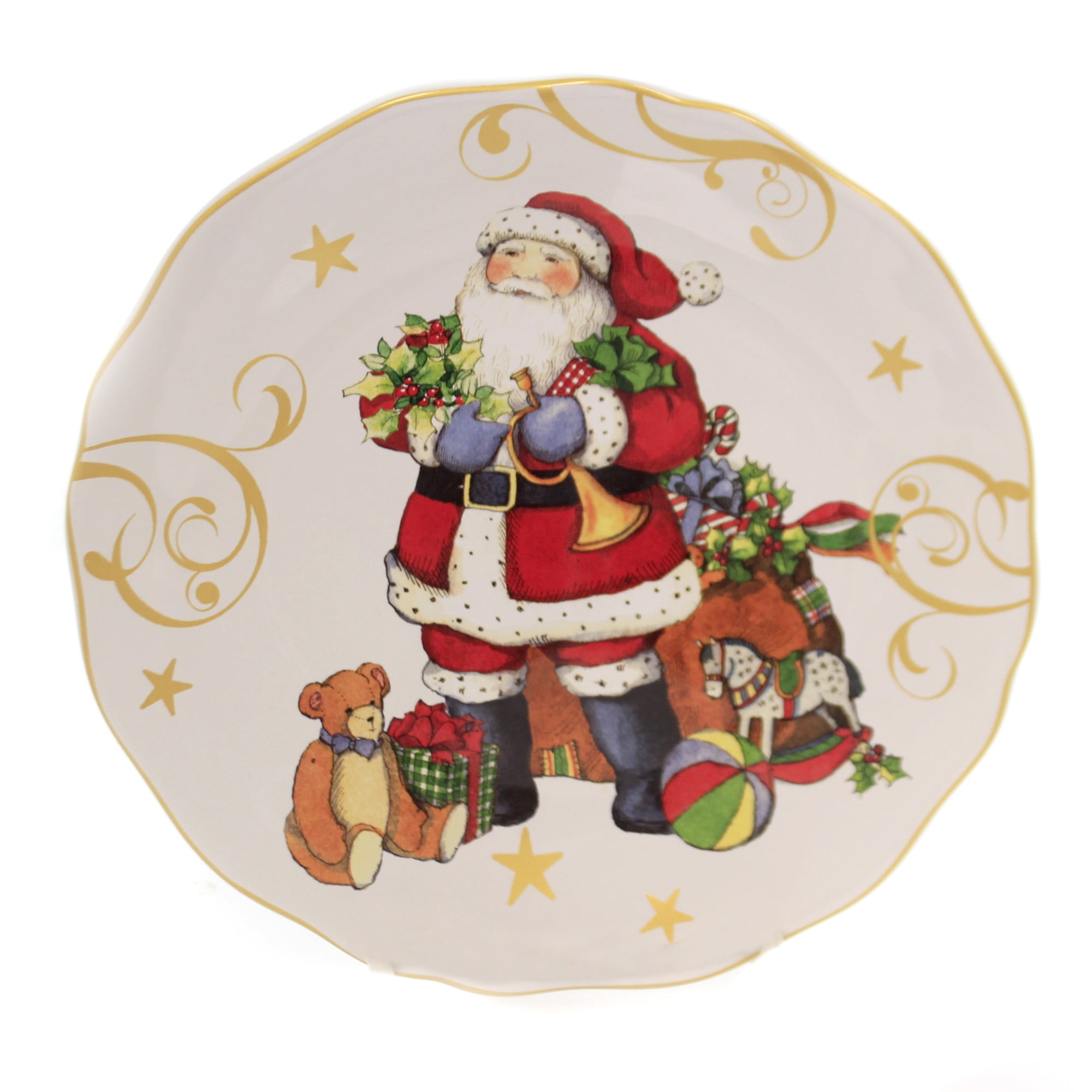 Tabletop VINTAGE SANTA DESSERT PLATE Christmas Mr Claus Bag Of Gifts